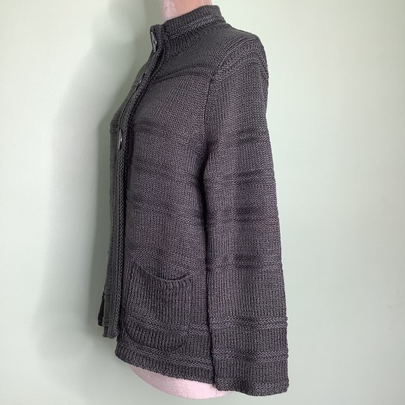 LH Sport Oversized Snap Button Cable Knit Sweater Cardigan Mock Neck Gunmetal - Picture 7 of 12